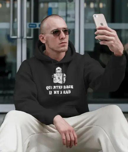 Quarterback Black Hoodie for Men
