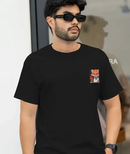 Fox Regular Black T-Shirt for Men